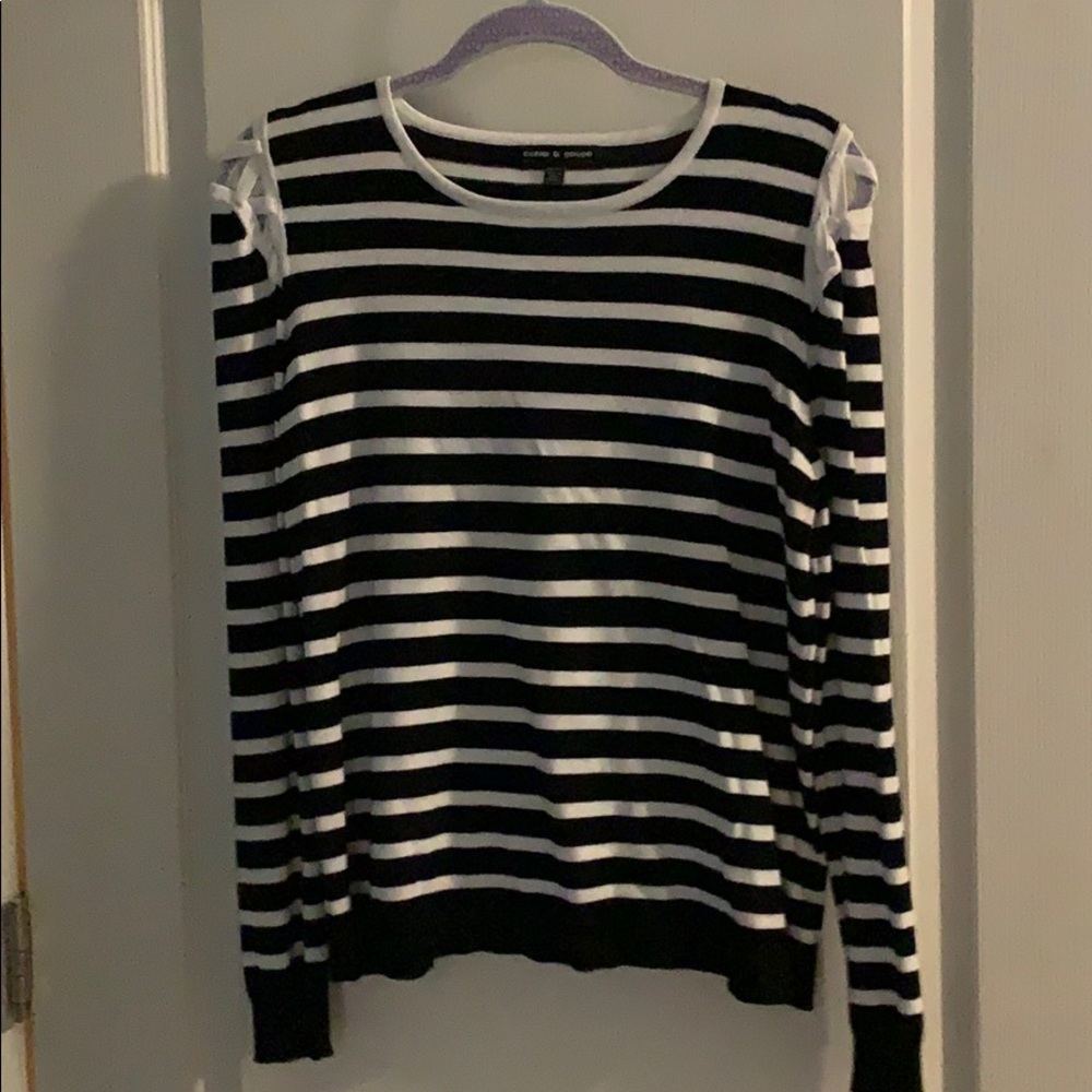 XL Striped Sweater with Shoulder Detail